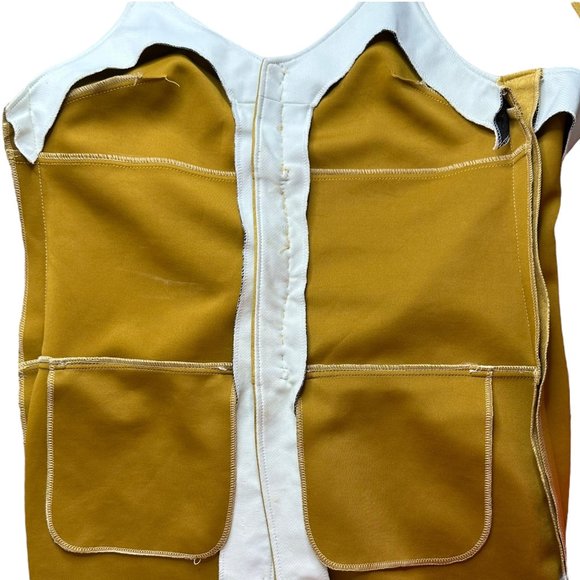 QA Shift Mini Dress Small S Yellow Sleeveless Pockets Velvet Stretch Slit Front - Picture 10 of 12